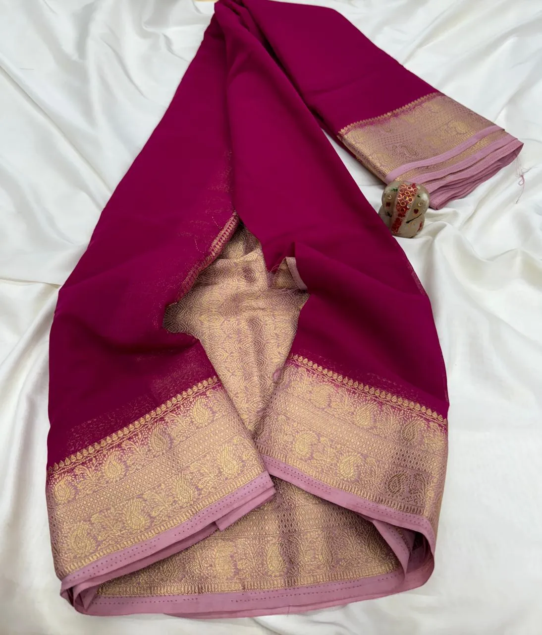 Rust Orange PURE GALA  GEORGETTE Kanchipuram Silk Saree